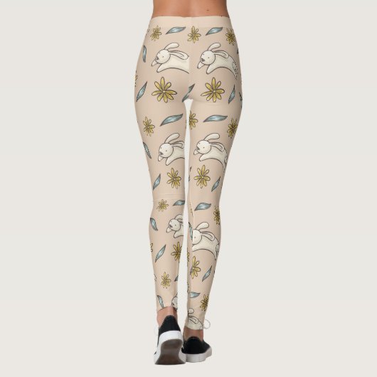 Elegant Floral Bunny Pattern Pasen | Leggings (Achterkant)