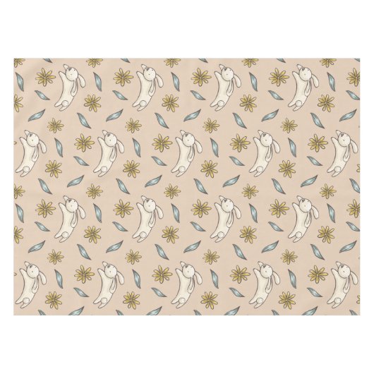 Elegant Floral Bunny Pattern Pasen | Tablecloth Tafelkleed (Voorkant (Horizontaal))