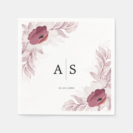 Elegant floral Burgunder-Rot-Weiß Servet (Voorkant)