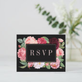 Elegant Floral Burgundy Black Wedding RSVP Briefkaart (Staand voorkant)