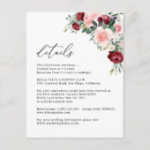 Elegant Floral Burgundy Blush Wedding Details Informatiekaartje (Voorkant)