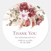 Elegant Floral Burgundy Blush Wedding Envelope  Ronde Sticker (Voorkant)