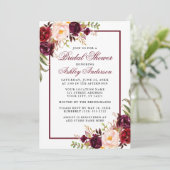Elegant Floral Burgundy Bridal Shower Kaart (Staand voorkant)