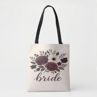 Elegant Floral Burgundy Bride  Tote Bag