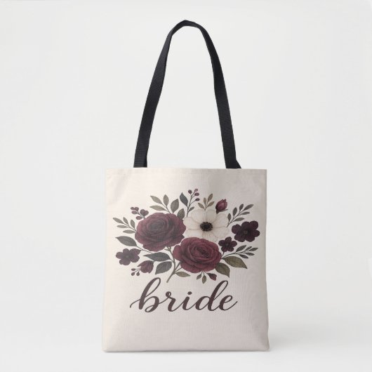 Elegant Floral Burgundy Bride  Tote Bag (Voorkant)