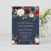 Elegant Floral Burgundy en Navy Blue Kaart (Staand voorkant)