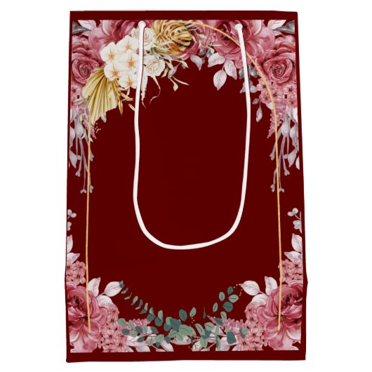 Elegant Floral Burgundy Gold Eucalyptus Weddenscha Medium Cadeauzakje (Achterkant)