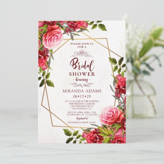 Elegant Floral Burgundy Gold Lijst Vrijgezellenfee Kaart (Staand voorkant)