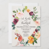 Elegant floral burgundy Gold Thanksgiving Dinner Kaart (Voorkant)