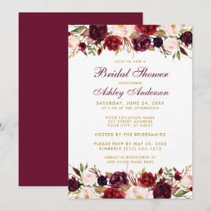 Elegant Floral Burgundy Gold Vrijgezellenfeest Kaart