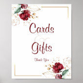 Elegant Floral Burgundy Gold Waterverf Tabletop Poster (Voorkant)