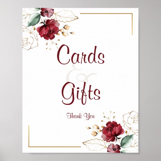 Elegant Floral Burgundy Gold Waterverf Tabletop Poster (Voorkant)