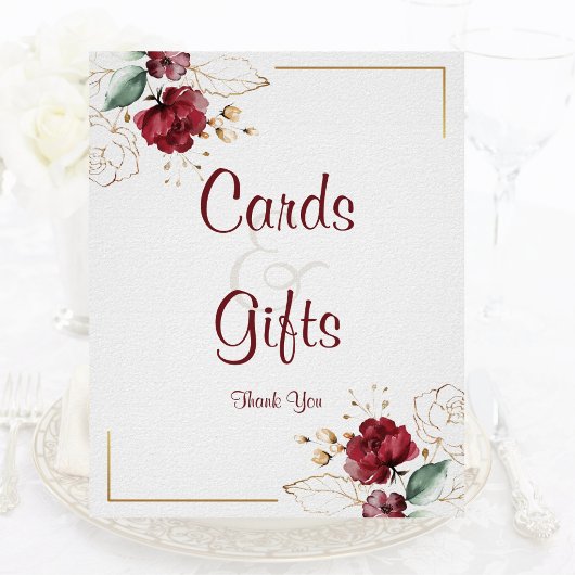 Elegant Floral Burgundy Gold Waterverf Tabletop Poster