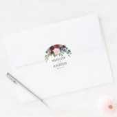 Elegant Floral Burgundy Navy Blue Wedding Ronde Sticker (Envelop)
