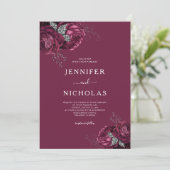 Elegant Floral Burgundy Peonies Wedding Kaart (Staand voorkant)