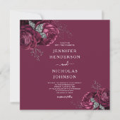 Elegant Floral Burgundy Peonies Wedding Kaart (Voorkant)