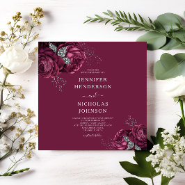 Elegant Floral Burgundy Peonies Wedding Kaart
