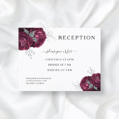 Elegant Floral Burgundy Peonies Wedding Reception Informatiekaartje
