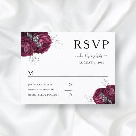 Elegant Floral Burgundy Peonies Wedding RSVP Briefkaart
