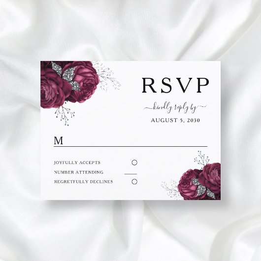 Elegant Floral Burgundy Peonies Wedding RSVP Briefkaart