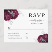 Elegant Floral Burgundy Peonies Wedding RSVP Briefkaart (Voorkant)