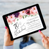 Elegant Floral Burgundy Pink 70e verjaardag Kaart