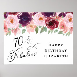 Elegant Floral Burgundy Pink 70e verjaardag Poster
