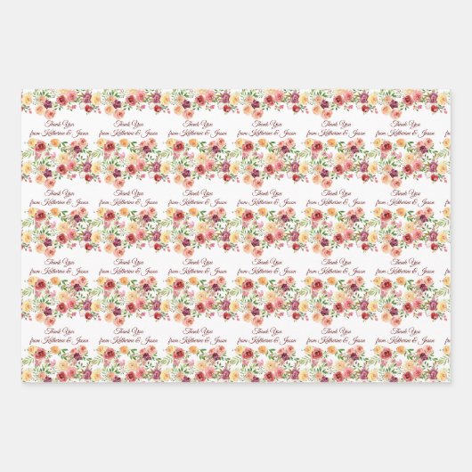 Elegant Floral Burgundy Red Monogram Weddenschap Inpakpapier Vel (Voorkant 3)