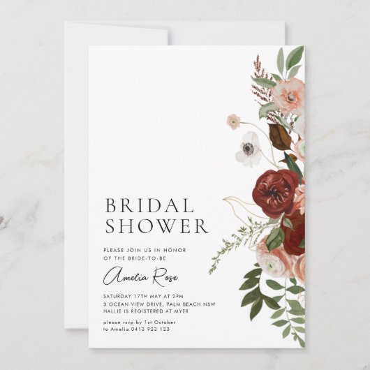 Elegant Floral Burgundy Script Vrijgezellenfeest Kaart (Voorkant)