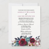 Elegant Floral Burgundy Spring Wedding Invite Kaart (Voorkant)
