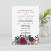 Elegant Floral Burgundy Spring Wedding Invite Kaart (Staand voorkant)
