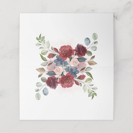 Elegant Floral Burgundy Waterverf Foliage Wedding Plaatskaartje (Buitenkant ongevouwen)