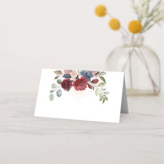 Elegant Floral Burgundy Waterverf Foliage Wedding Plaatskaartje (Achterkant)