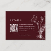 Elegant Floral Burgundy Wedding Details QR Code  Informatiekaartje (Voorkant)