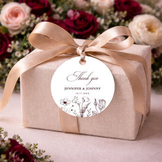 Elegant Floral Burgundy Wedding  Favor Tags Bedankjes Labels