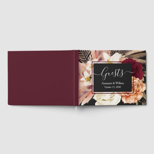 Elegant Floral Burgundy Wedding Gastenboek (Volledig)