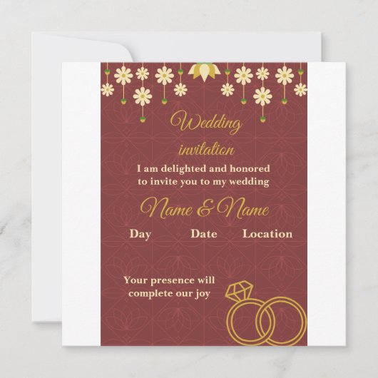 Elegant Floral Burgundy Wedding Invitation Kaart (Voorkant)