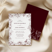 Elegant Floral Burgundy Wedding Invitation Kaart