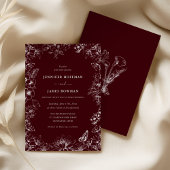 Elegant Floral Burgundy Wedding Invitation Kaart