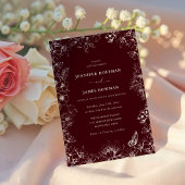Elegant Floral Burgundy Wedding Invitation Kaart