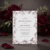 Elegant Floral Burgundy Wedding Invitation Kaart