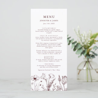 Elegant Floral Burgundy Wedding Menu