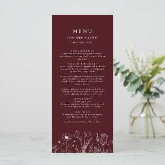 Elegant Floral Burgundy Wedding Menu