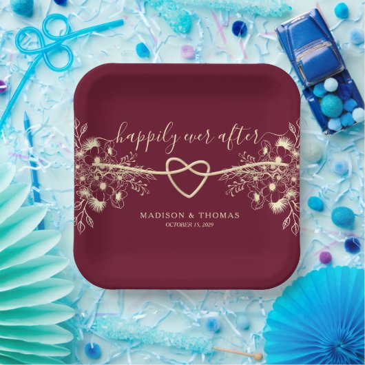 Elegant Floral Burgundy Wedding Papieren Bordje (Feest)