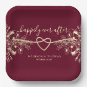 Elegant Floral Burgundy Wedding Papieren Bordje (Voorkant)
