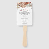 Elegant Floral Burgundy Wedding Programme Hand Fan Handwaaier (Voorkant)