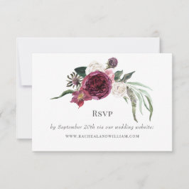 Elegant Floral Burgundy Wedding RSVP Kaartje
