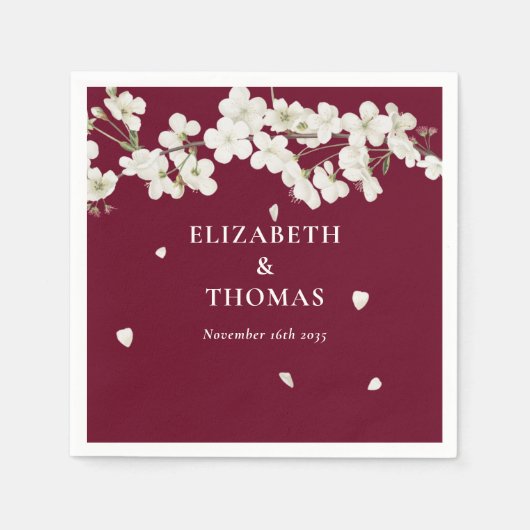 Elegant Floral Burgundy Wedding White Blossom Servet (Voorkant)