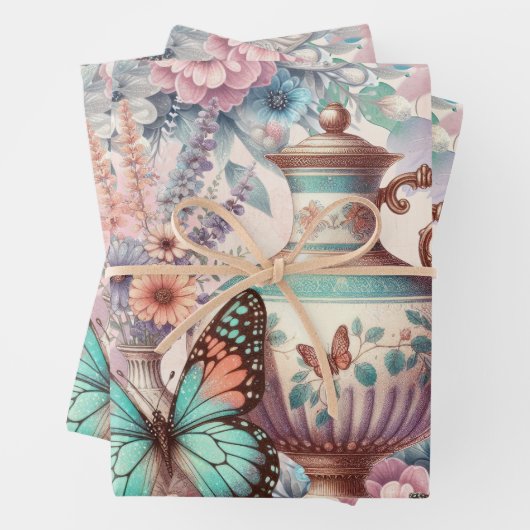 Elegant Floral & Butterflies Inpakpapier Vel (In situ)