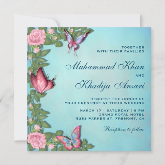 Elegant Floral Butterflies islamitisch moslimhuwel Kaart (Achterkant)
